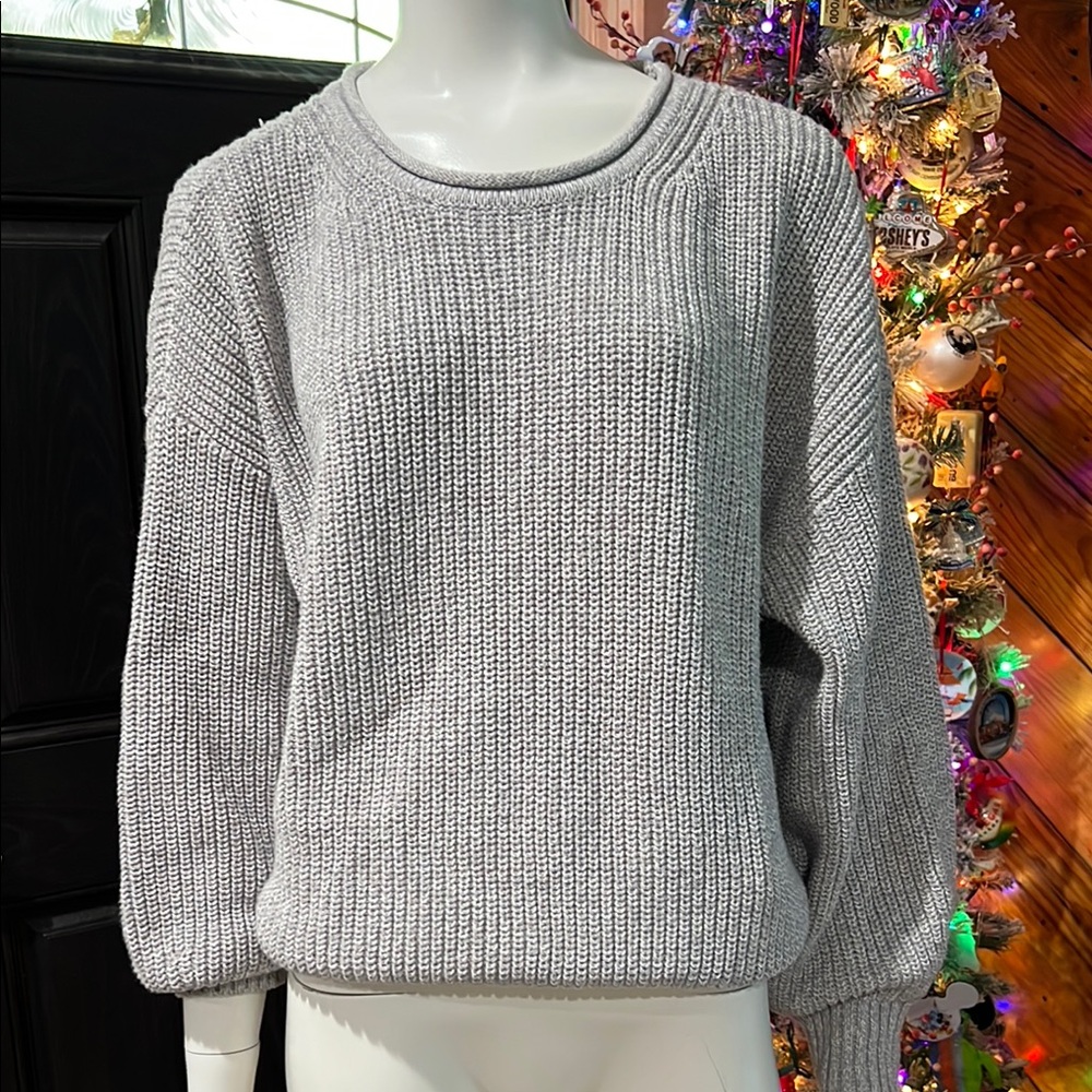 Gray Ribbed Sweater Women's Sweater LOFT Large #EE